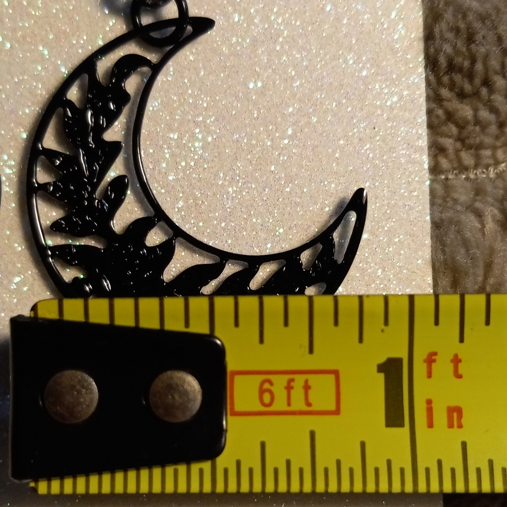 Handcrafted Pretty Black Moon Pierced Dangle Earrings - Picture 3 of 4